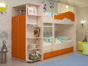 Кровать 2-х ярусная Мая с ящиками и шкафом на латофлексах оранж в Трёхгорном - tryohgornyj.magazinmebel.ru | фото - изображение 1