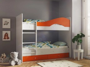 Кровать 2-х ярусная Мая с ящиками на латофлексах белый-оранж в Трёхгорном - tryohgornyj.magazinmebel.ru | фото