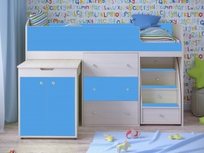 Кровать чердак Малыш 80х180 Дуб молочный, Голубой в Трёхгорном - tryohgornyj.magazinmebel.ru | фото