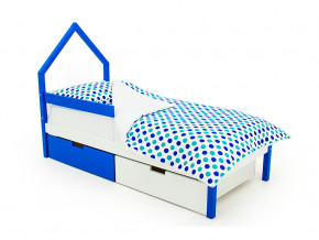 Кровать-домик мини Svogen с ящиками и бортиком сине-белый в Трёхгорном - tryohgornyj.magazinmebel.ru | фото