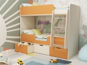 Кровать двухъярусная Малыш двойняшка дуб молочный-оранжевый в Трёхгорном - tryohgornyj.magazinmebel.ru | фото