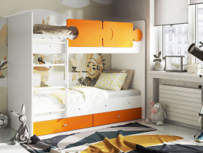 Кровать двухъярусная Тетрис латы с бортиками белый-оранжевый в Трёхгорном - tryohgornyj.magazinmebel.ru | фото - изображение 1