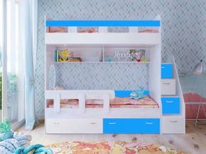 Кровать двухъярусная Юниор 1 винтерберг-белый с голубым в Трёхгорном - tryohgornyj.magazinmebel.ru | фото