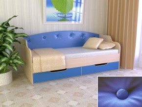 Кровать Юниор Тип 2 дуб молочный/синий 800х1600 в Трёхгорном - tryohgornyj.magazinmebel.ru | фото